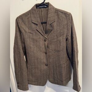 INES DE LA FRESSANGE Uniqlo Wool blend tweed coverall blazer brown chic rare S